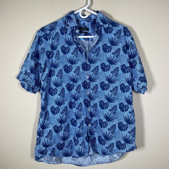 Bugatchi Other - Bugatchi Men's Short Sleeve Tropical Blue Button-Up Shirt M Classic Fit!
